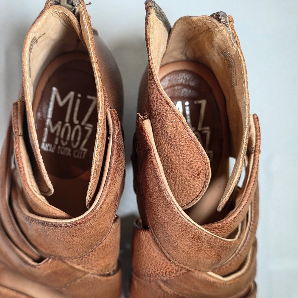 MIZ MOOZ Brown Leather Caged Gladiator Sandals Back Zip Low Heel Womens 36 US 6 - Picture 5 of 7